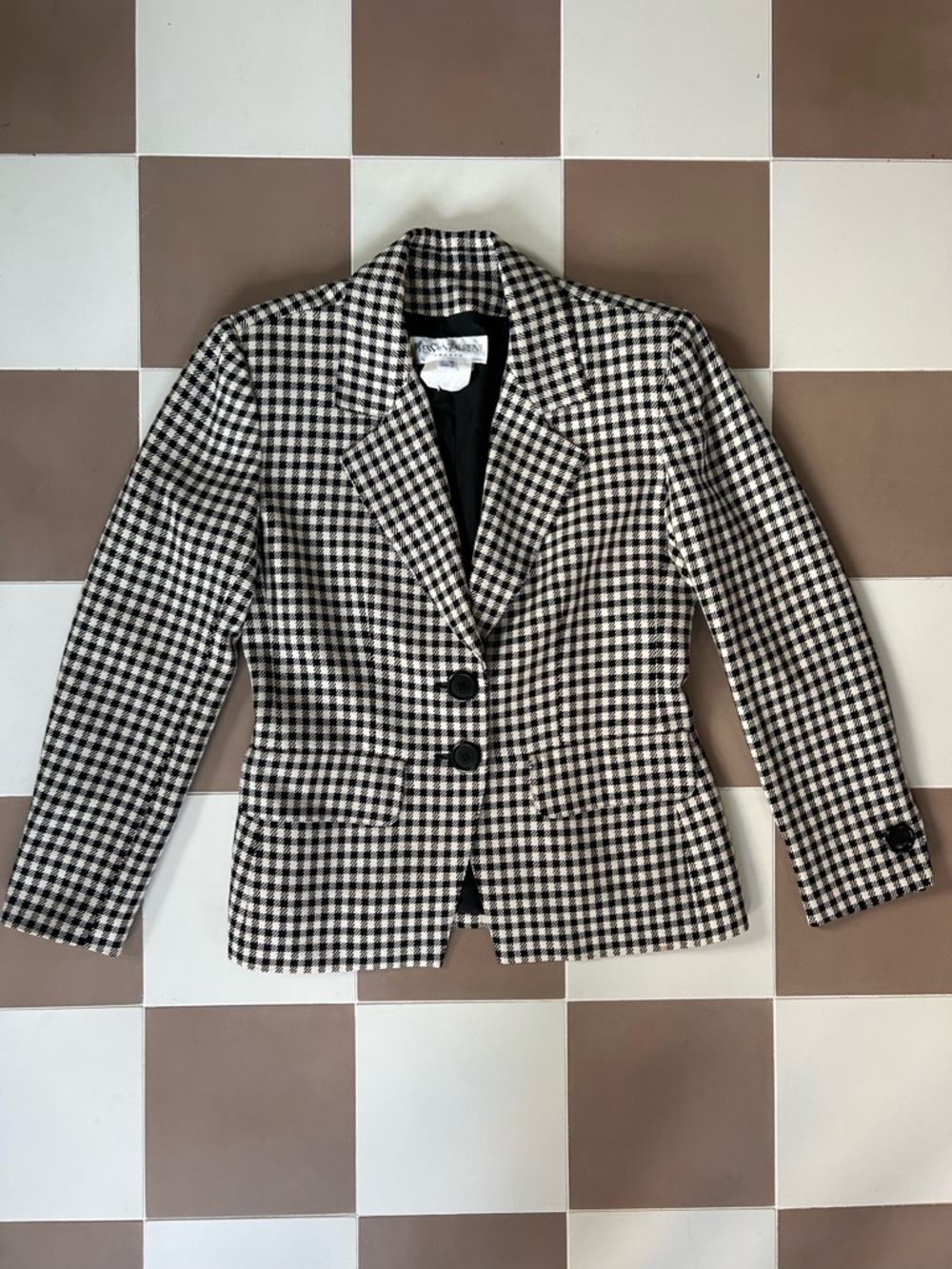 Yves Saint Laurent Encore Vintage Houndstooth Wool Blazer US 6 Made in France
